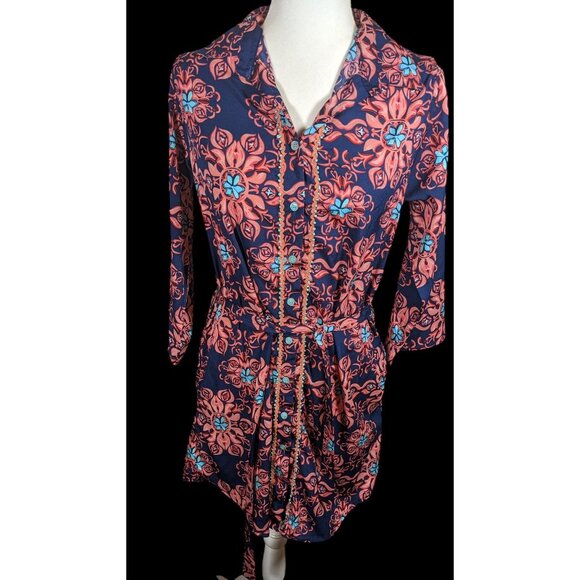 Modaposa Carlotta Belted Blue And Pink Floral Dress - Picture 1 of 13
